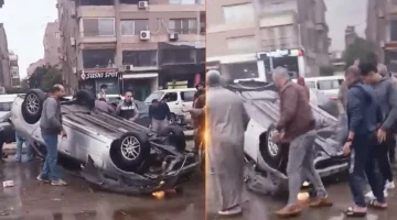 حادث مروع في المعادي إثر انقلاب سيارة ملاكي وسقوطها بفتحة صرف صحي